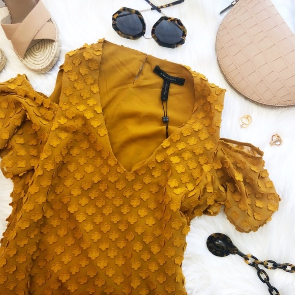 BCBG Amber Floral Texture Cold Shoulder Mini Dress